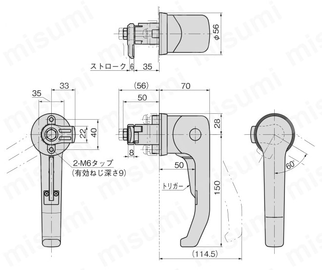 オーブン用密閉リフトハンドル FA-681 外形図