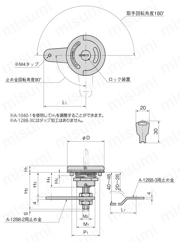 A-1288-3-2 ステンレスハッチロック A-1288 タキゲン製造 MISUMI(ミスミ)