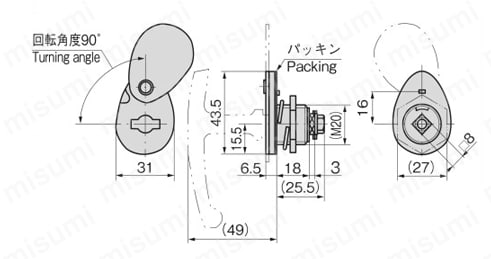 ステンレスロックハンドル A-1093 外形図