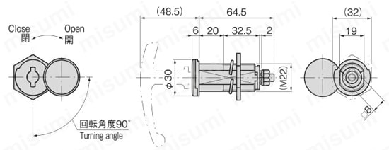 ステンレス厚扉用ロックハンドル A-1147-4 外形図01