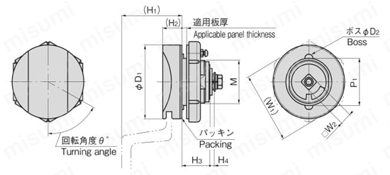 ステンレス防水カラーロックハンドル A-1312 外形図1