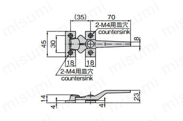 FA-1110-5の寸法図（2・M4用皿穴）