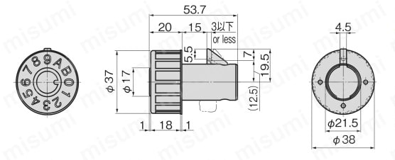 プラスチックダイヤルロック錠 CP-296N 外形図