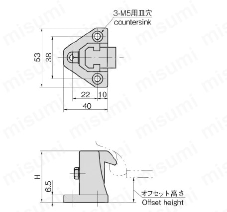 小型ハンドル用受座 FA-727S 外形図