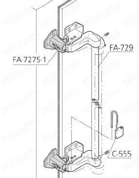 小型ハンドル用受座 FA-727S 使用例