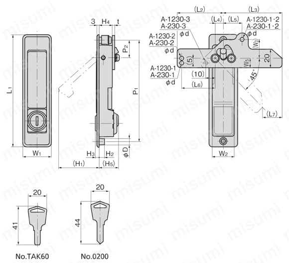 平面ハンドル A-230 外形図