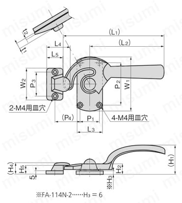 密閉用ハンドル FA-114 外形図