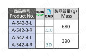 ラッチ式平面ハンドル A-542 規格表