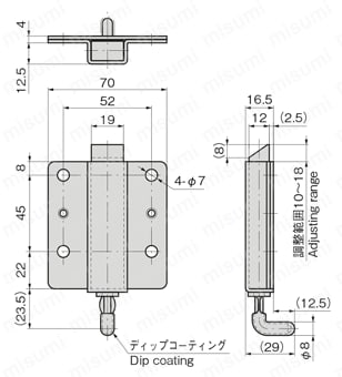 ステンレスラッチ錠 C-1625-6 外形図1