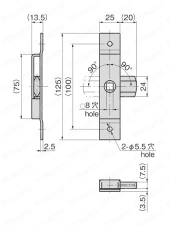 角型ドアロック C-859 外形図