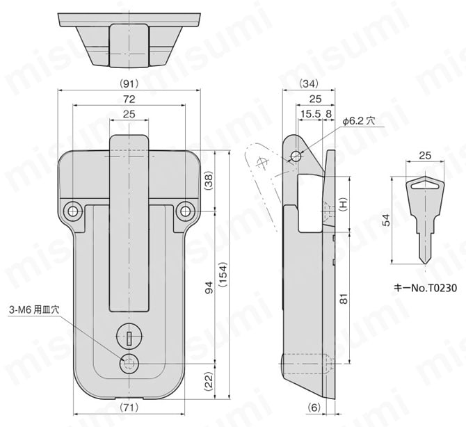 ステンレスワンタッチハンドルキャッチ FA-1810-C-2 外形図