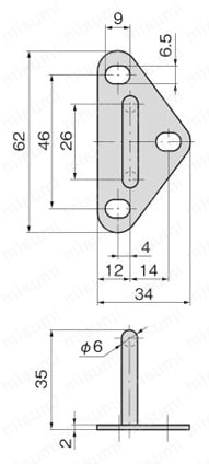 引戸用スナッチロック（C-1450・ステンレス製） C-1450-3R受金具外形図
