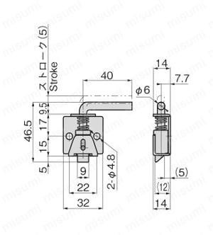 ステンレス小型ラッチ錠 C-1379 外形図