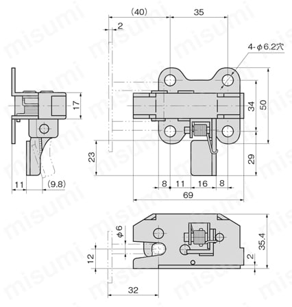 スナッチロック（C-450・鉄製） C-450-3R外形図