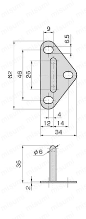 スナッチロック（C-450・鉄製） 受金具外形図