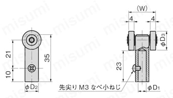 ロッド棒用 ローラーユニット（AC-25-RA・鉄製） 外形図