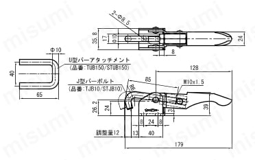 引き止め専用型トグルクランプ TLA110F/150F TLA150F外形図