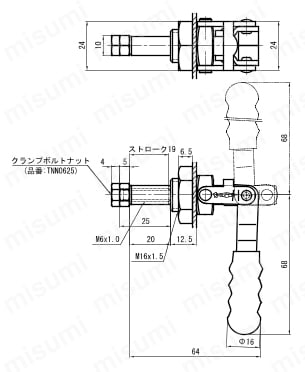 押し引き兼用型トグルクランプ TPPM TPPM50外形図