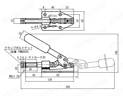 横押し型トグルクランプ TP TP02F外形図