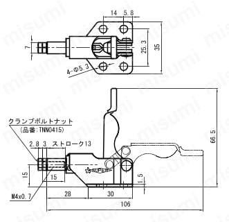 横押し型トグルクランプ TP TP06F外形図