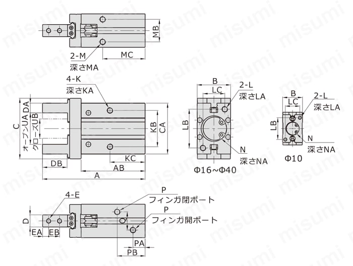 エアハンド（平行開閉形） HFZシリーズ HFZ外形図2