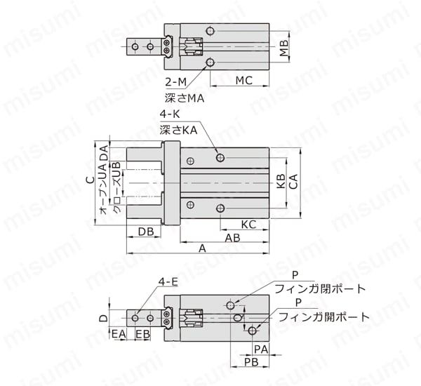 エアハンド（平行開閉形） HFZシリーズ HFK外形図1