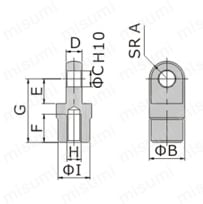 駆動補助（ロッド先端金具） 一山ナックルジョイント MFシリーズシリンダ適応 F-M08125IF/F-M10125IF外形図