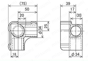 イレクター キャスター取付部品 プラスチックジョイント JG-11B　外形図