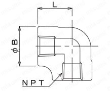 NPT継手 90°E/エルボ 外形図1