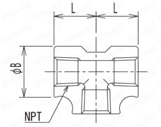 NPT継手 T/チーズ 外形図1