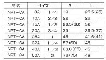 NPT継手 CA/キャップ 規格表1