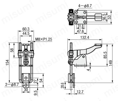 トグルクランプ －引っ張り型－ フランジベース U型フック GH-40344/GH-40344-SS 外形図