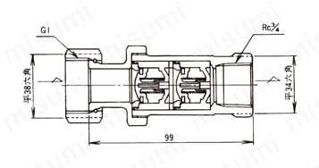 CS-2USN型 逆止弁（水・温水用） 外形図