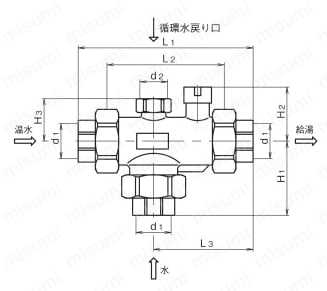 JRG3400型 ミキシングバルブ 外形図