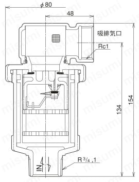 AFV-4N，5型 吸排気弁 外形図