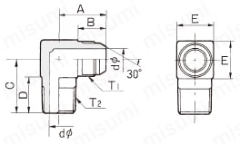 エルボータイプアダプター SSR-33(同径) 外形図