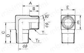 エルボータイプアダプター SR-34GN（アメリカ管用ねじ） 外形図