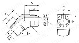 エルボータイプアダプター SR-35UR（ユニファイねじ） 外形図