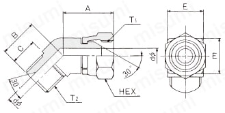 エルボータイプアダプター UL-45(06) 外形図