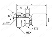 ホース口金具（SUS） SSR-04 管用平行雌ねじ 外形図