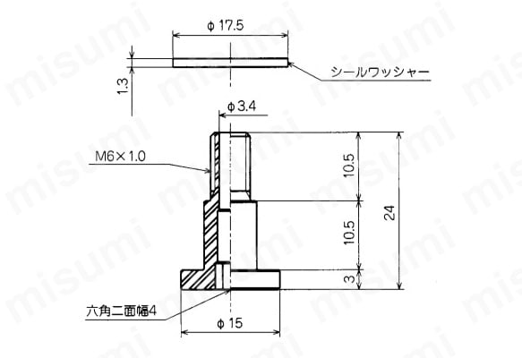 TN - PC - 30 - M6の外形寸法図 適用パッド : PCG - 30 / 40 /  60