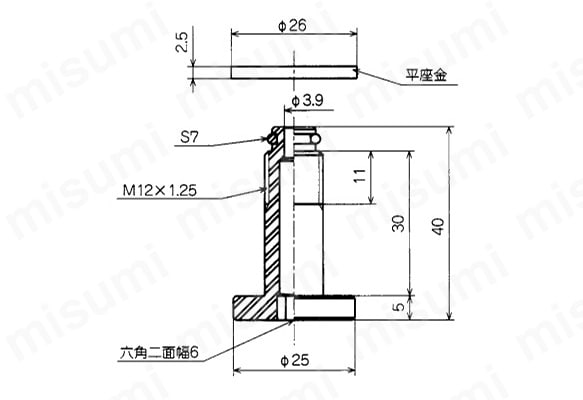 TN - PC - 90 - M12の外形寸法図 適用パッド : PCG - 90