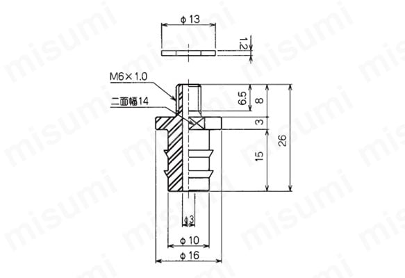 TN - PE - 35 - M6の外形寸法図 適用パッド : PEG - 35