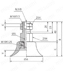 継手付固定式金具付パッド/PHTK・YK 外形図2