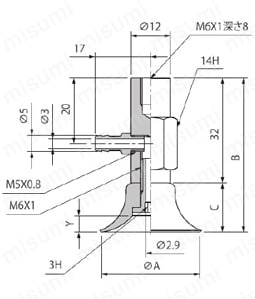 継手付固定式金具付パッド/PHTK・YK 外形図1