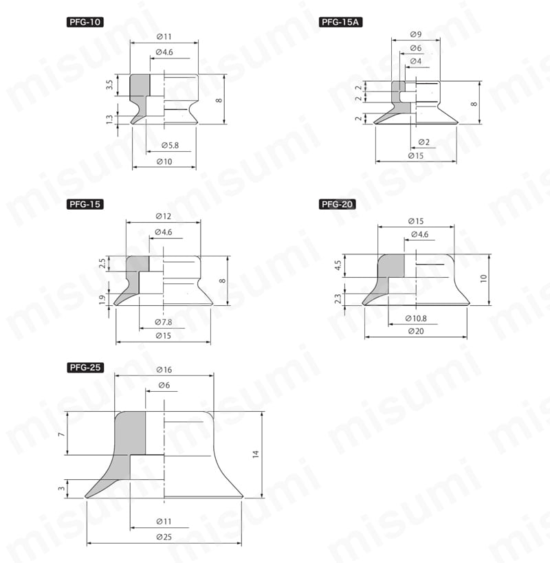 平形パッド PFシリーズ パッド単体 PFG 外形図3
