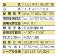 ポリアセタール製フロートスイッチ 規格表3