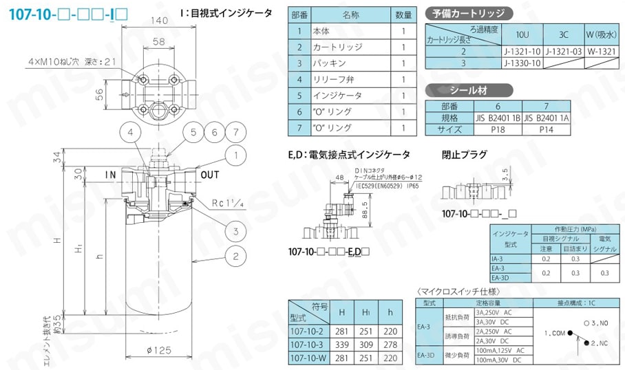 カートリッジフィルタ 107 外形図