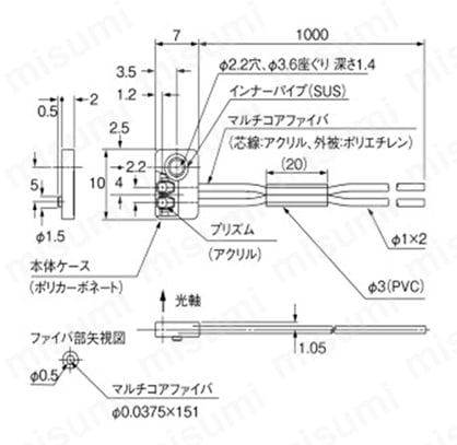 ファイバユニット かんたん取付タイプ NF-DE01外形図