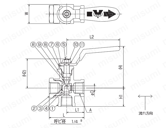 黄銅鍛造製 1.96MPa 3方BALL VALVES 外形図2